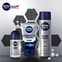 Bộ 3 sản phẩm Xịt và Lăn Ngăn Mùi NIVEA MEN Silver Protect Phân Tử Bạc Giảm 99.9% Vi Khuẩn Gây Mùi (150ml - 82959 & 50ml - 83778) & Sữa Rửa Mặt NIVEA MEN Làm Sáng Da (100G) - 88836