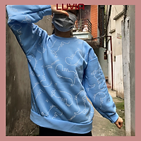 Áo Sweater form rộng hoạ tiết khủng long vải nỉ bông Hàn Quốc hot trend thu đông cho nam nữ