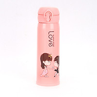 Bình Nước Thủy Tinh Bọc Nhựa Cách Nhiệt Hình Chibi Love Nắp Cài 450ml Siêu Hot