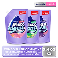 Combo 3 Túi Nước Giặt Xả Maxkleen 2.4kg/túi: 1 Hương Hoa nắng + 1 Hương Vườn sớm mai + 1 Hương Huyền diệu