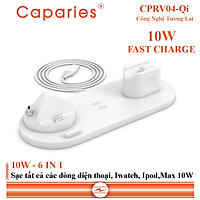 Sạc Nhanh Không Dây 6 in 1 , 10W CAPARIES CPRV04-Qi , Wireless Quick Charge, chuẩn Qi Apple cho Iphone, Samsung, Vivo, Oppo, Xioami, Huawei, Vsmart - Chính Hãng