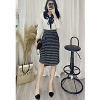Chân váy sọc caro dài đẹp thanh lịch-chân váy công sở kẻ sọc dài caro Hàn Quốc đẹp