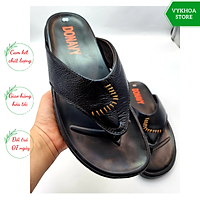 DÉP XỎ NGÓN NAM DA BÒ TỰ NHIÊN-QUAI ĐEO KIỂU CHỮ L -ĐẾ CAO SU CAO CẤP CHẮC CHẮN BAO ĐI NƯỚC K.L