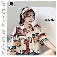 Áo sơ mi nữ in 3D cổ bẻ tay ngắn - lỡ dáng ulzzang freesize form rộng unisex mặc cặp, nhóm, in HÌNH VINTAGE Ô TRANH