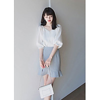 Set áo sơ mi trắng kiểu cổ chữ V và chân váy đuôi cá công sở dự tiệc đi chơi đẹp xinh phong cách Hàn Quốc 2019 DN234