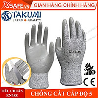 Găng tay chống cắt Takumi P-775 cấp độ 5 độ khéo léo cao - lòng bàn tay phủ PU chống dầu, tăng độ bám Găng tay bảo hộ