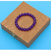 Vòng chuỗi đeo tay - thạch anh tím 8 ly 21 hạt - kèm hộp gỗ - hợp mệnh Hỏa, mệnh Thổ