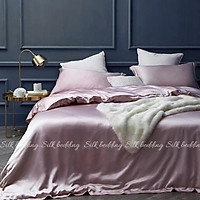 Bộ Vỏ Chăn Ga Gối Phi Lụa 5 Món Cao Cấp Lan Bedding Màu Hồng Ruốc