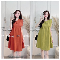 váy suông nữ - đầm suông nữ sát nách phom rộng cổ tròn 3 màu cách điệu