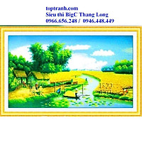 tranh thêu chữ thập phong cảnh làng quê Việt Nam, cánh đồng lúa vàng 222258 (chưa thêu)