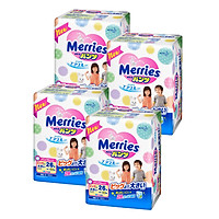Combo 4 bịch Bỉm - Tã quần Merries size XXL 28 nội địa hàng thêm miếng (Cho bé 15 - 28kg)