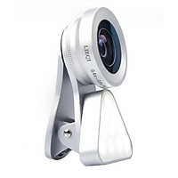 3-in-1 Clip-on Smartphone Fill Light & Phone Camera Lens Kit Including LED Fill Light & 0.4X-0.6X Wide Angle Lens & 15X