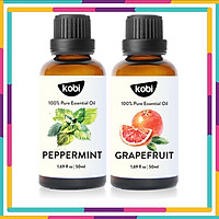 Combo Tinh Dầu Xông Phòng Bạc Hà Kobi (50ml) + Tinh Dầu Bưởi Hồng Kobi (50ml) - Tinh Dầu Thiên Nhiên Nguyên Chất, Giúp Giảm Stress, Xua Đuổi Côn Trùng Và Khử Mùi Hiệu Quả, Thích Hợp Dùng Với Đèn Xông Và Máy Khuếch Tán Tinh Dầu