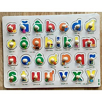 Đồ chơi bằng gỗ bảng múm chứ cái tiếng việt in thường, in hoa