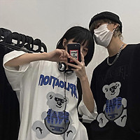 Men Women T-shirt Trendy Hip-hop Sunglasses Bear Print Short-sleeved Crew-neck Loose Couple T-shirt