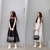 Váy 2 dây xuông xẻ vạt 2 bên cá tính dài qua gối / váy suông