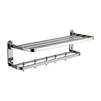 Bath Towel Rack Foldable 23 Inch Bathroom Shelves with 5 Removable Hooks Wall Mounted Drilling Towel Holder with Towel
