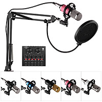 Professional Broadcasting Studio Recording Condenser Microphone Kit with External Sound Card + Mic Windscreen + Shock