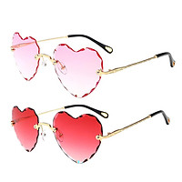 Rimless Sunglasses Women Heart Shape UV400 Eyewear Sun Glasses Pink+Red