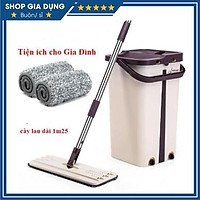 Bộ Cây Lau Nhà 360 Độ Chính Hãng Cao Cấp Mặt Lau Hình Chữ Nhật kèm 2 bông lau