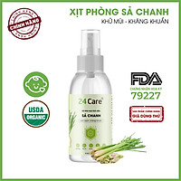 Xịt Phòng Tinh Dầu Sả Chanh Hữu Cơ Organic 24Care 50ML/100ML - Kháng khuẩn - Khử mùi hôi - Đuổi muỗi, kiến ba khoan,Vắt - Côn trùng - Hương thơm thư giãn.