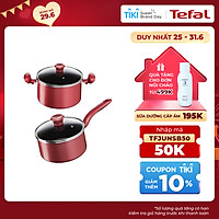 Bộ 2 Nồi cán dài-quánh, Nồi Tefal So Chef 18-22 cm - Dùng mọi loại bếp - Chấm đỏ báo nhiệt thông minh - Hàng chính hãng