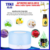MÁY KHUẾCH TÁN TINH DẦU TRỤ TRONG 500 ML CAO CẤP - TẶNG 3 CHAI TINH DẦU KRISHNA 5ML SẢ CHANH + BẠC HÀ + OẢI HƯƠNG- MÁY XÔNG TINH DẦU PHUN SƯƠNG CHÍNH HÃNG KRISHNA - TẶNG KÈM REMOTE - MÁY XÔNG TINH DẦU SIÊU ÂM PHUN SƯƠNG CHUYÊN DỤNG CHO KHÔNG GIAN LỚN - ĐÈN LED 7 MÀU TRANG TRÍ RẤT ĐẸP