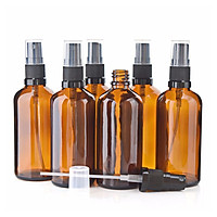 6Pcs 100ML Empty Amber Glass Mist Spray Bottles Refillable Glass Containers