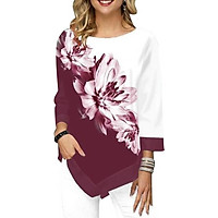 Fashion Women Floral Printed Blouse Plus Size 3/4 Sleeves Irregular Hemline O Neck Spring T-shirts Tees Casual Tops