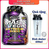Combo Sữa tăng cân tăng cơ MASS TECH EXTREME 2000 của MuscleTech hương Chocolate hộp 3.2kg hỗ trợ tăng cân tăng cơ nhanh cho người gầy kén ăn, khó hấp thu, khó tăng cân & Bình lắc 600 ml (Màu Ngẫu Nhiên)