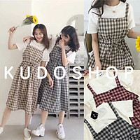 Váy yếm kẻ caro 2 dây buộc bụng dáng dài ulzzang thời trang hàn quốc/ Yếm suông họa tiết kẻ sọc thời trang nữ_kudoshop