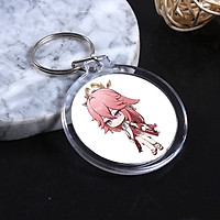 ( Tròn ) Móc treo chìa khóa in hình nhân vật YAE MIKO game GENSHIN IMPACT anime chibi xinh xắn tiện lợi