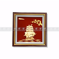 Tranh thuyền buồm hoa mai dát vàng 30x30cm MT Gold Art- Hàng chính hãng, trang trí nhà cửa, phòng làm việc, quà tặng sếp, đối tác, khách hàng, tân gia, khai trương