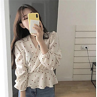 Áo Voan Nữ Tay Dài In Họa Tiết Chấm Bi Ễ Thương Han Fan Thoải Mái