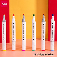 Deli 12/24 Colors Watercolor Pen Professional Painting Marker Coarse Fine Double Head Drawing Pen Smooth Writing DIY Graffiti Colored Pens Painter Designer Architect Sketching Marker Pen Art Stationery Coloring Tools 
