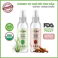 Combo 2 Tinh dầu Xịt phòng hương Quế + Sả Java Hữu Cơ Organic 24Care 100ML/Chai - Có giấy Công bố của Bộ Y Tế