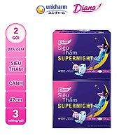Combo 2 Băng Vệ Sinh Diana Siêu Thấm Ban Đêm 42cm 3 Miếng/Gói
