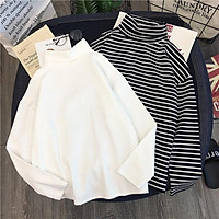 Áo thun cổ lọ ống rộng kẻ sọc ullzang dài tay, áo sweater unisex dài tay nam nữ thời trang