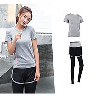 Quần Áo Thể Thao Nữ Áo Xám Đen Quần Tập Gym 2 Lớp, Bộ Đồ Tập Gym, Aerobic