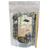 Hoa đậu biếc khô nguyên chất MẸ KEN 100gr dùng để pha trà và làm màu thực phẩm, tặng kèm ống hút tre