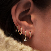 4 Pcs/set Men And Women Earrings Alloy Creative Retro Style Color Zircon Triangle Earrings Set