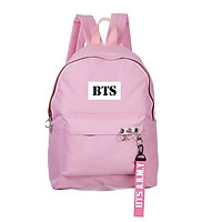 Balo BTS màu hồng in chữ BTS kèm strap BTS A.R.M.Y