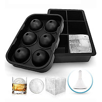 Food Grade Silicone Ice Cube Tray 6 Grids Round+Square with Lids Combo(Set of 2) Ice Ball Cube Mold Small Ice Maker