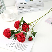 Hoa Giả - Hoa hồng mẫu đơn lụa cao cấp (65cm) trang trí nhà cửa nội thất cửa tiệm cành 2 bông 1 nụ H23