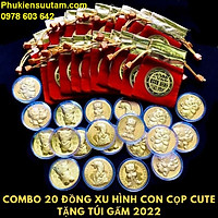 Combo 20 Đồng Xu Hình Con Cọp CUTE Tặng Túi Gấm 2022, Dùng để treo trong nhà, trên cây hoa mai, mang theo bên người làm vật phẩm phong thủy, kích thước 4.5cm, màu vàng - TMT Collection - SP005457