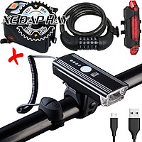 COMBO4 Bộ Phụ Kiện Xe Đạp Thể Thao | Túi Treo Khung CBR, Khóa Xe Đạp 5 Số | Đèn Pha Xe Đạp Kết Hợp Còi HJ062, Đèn Hậu Sạc USB