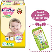 Tã Quần Siêu Mỏng UniDry Ultrathin Gói Đại size XL48 (48 miếng) - Tặng 1 Gói Khăn Ướt UniFresh Aloevera 80M