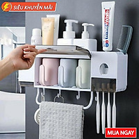 Kệ để đồ nhà tắm thông minh - kệ nhả kem đánh răng cài bàn chải loại 3 cốc