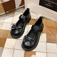 【Quần áo SF】New British Style Small Leather Shoes Women Korean Students Women's Casual Pumps round Toe Bowknot Flat Shoes Women