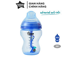 Bình sữa siêu chống đầy hơi kèm báo nhiệt Tommee Tippee Advanced Anti-Colic 260ml, núm ty đi kèm 0-3 tháng (bình đơn) - Xanh dương